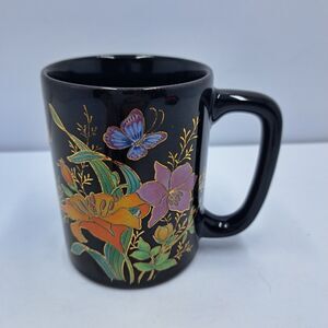 Vintage Otagiri Japan Mug Coffee Tea Black Floral